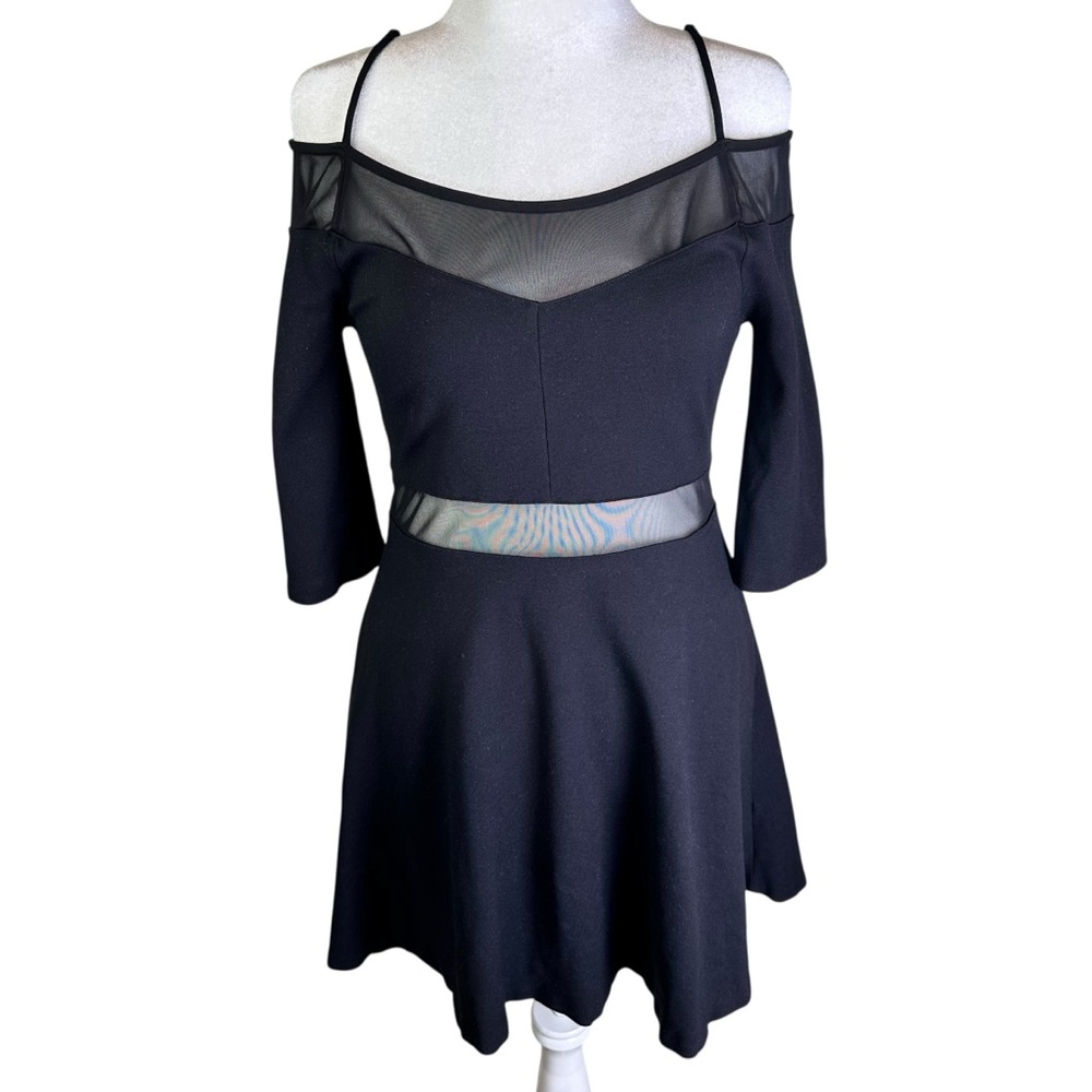 French Connection Black Mesh-Inset Mini Dress - Picture 3 of 11